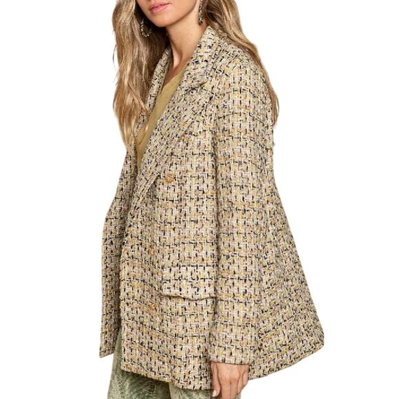 POL Tweed Blazer Jacket Metallic Double Breasted - Picture 3 of 10